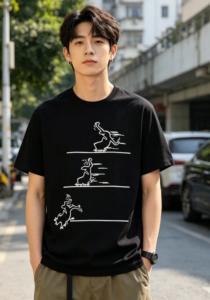 Men'S Skateboard The Line Casual Short Sleeve Round Neck Tops Quick-Dry Round Neck T-Shirt Fitness Competition Training Clothes