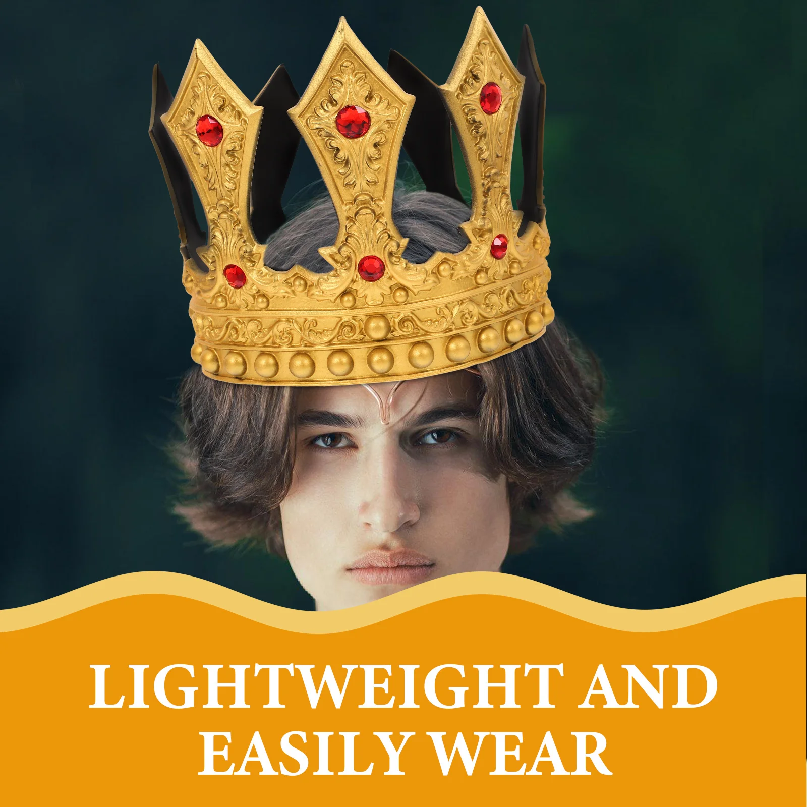 Strass Koning Kroon Verstelbare Comfortabele Kroon voor Mannen Middeleeuwse Feest Bruiloft Halloween Cosplay Prop Hoofdtooi