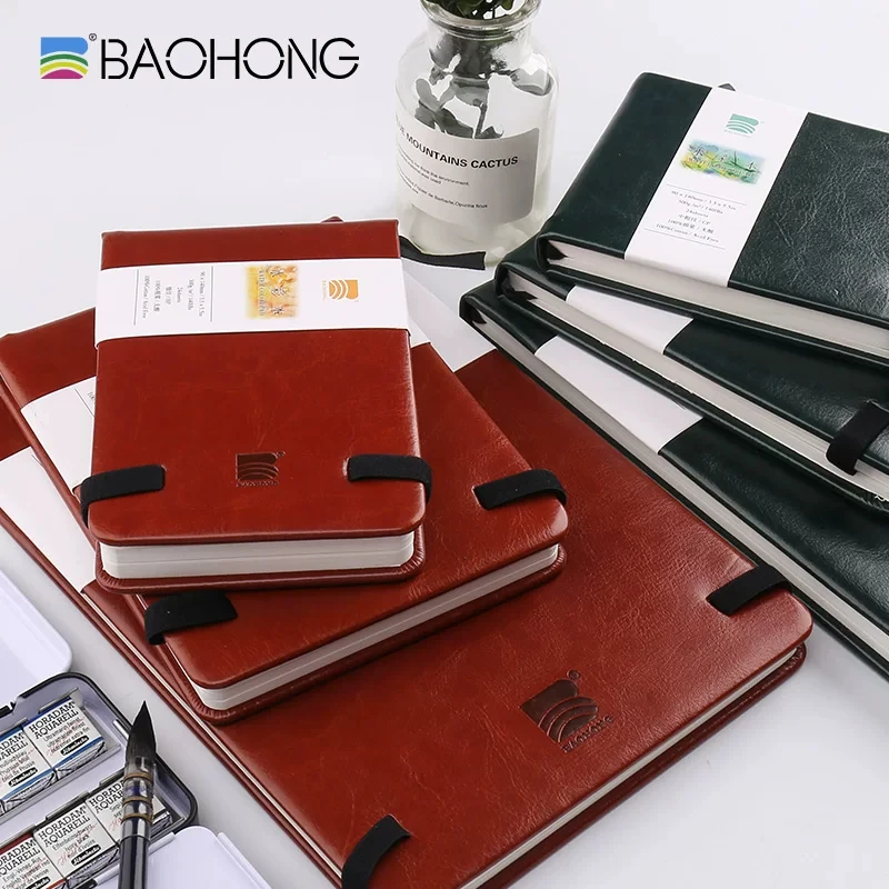 BaoHong Academy Watercolor Paper 300g Cotton 100% PU Leather Portable Travel Watercolor Paper Pad 24sheets