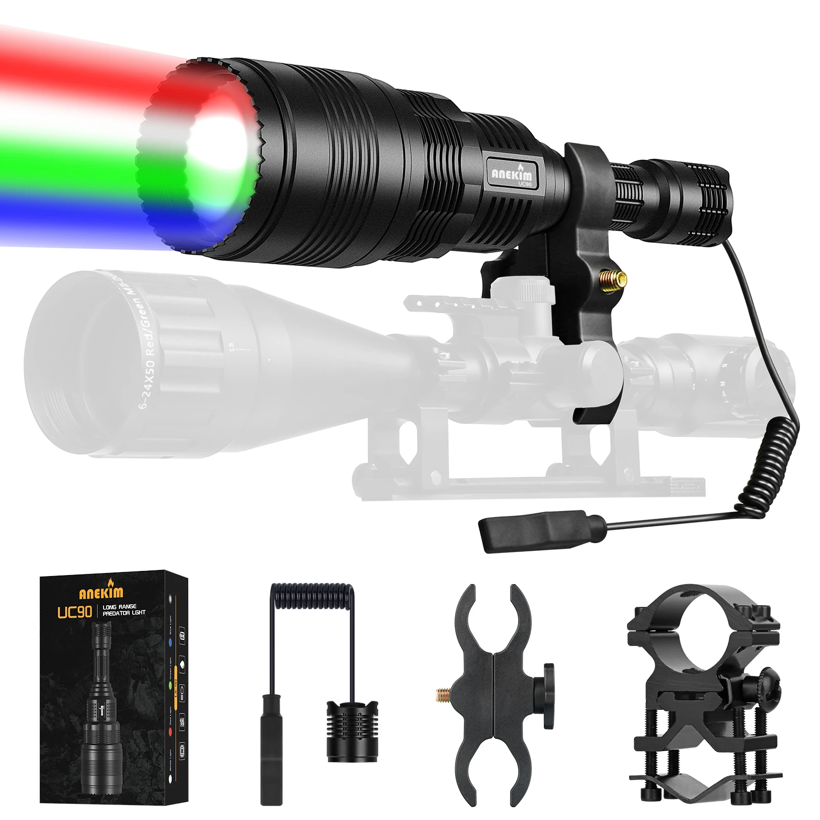 ANEKIM UC90 New RGB 4in1 Hunting Light Kit Predator Light For Tactical Flashlight For Hog Coyote and Varmint