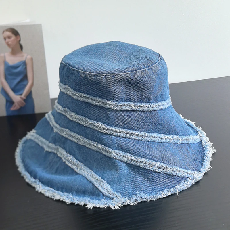 

Bucket Hat Denim Jeans Women Summer Sun Protection Wide Brim Windproof Beach Accessory For Fishing Climb Outdoor Hike Autumn
