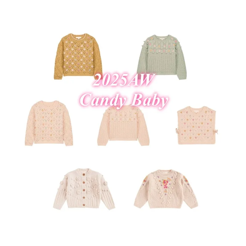 

Kids Sweater 2025 Autumn/winter New Girls' Flower Embroidery Vest Pullover Sweater Cardigan Jacket Exquisite Versatile Colthes