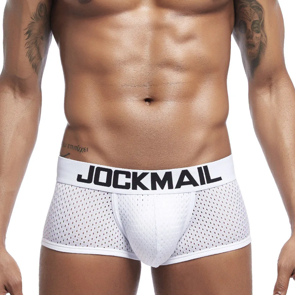 JOCKMAIL-bóxer de malla transpirable para hombre, ropa interior Sexy, convexo en U, bañadores de verano, novedad