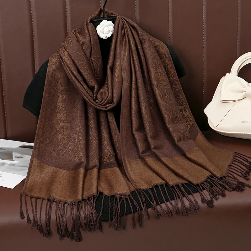 Luxury Brand Cashmere Women Floral Scarf Winter Warm Shawl and Wrap Bandana Pashmina Female Foulard Square Thick Blanket Poncho