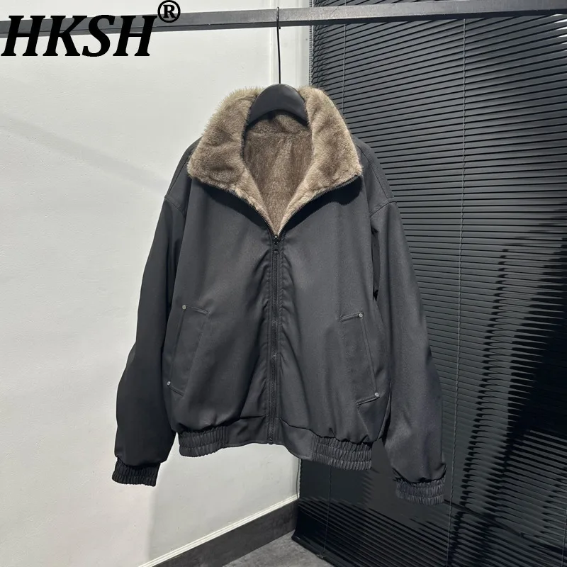 

HKSH Autumn Winter New Men Tide Dark Style Design Niche Fur Collar Warm Jacket Casual Fashion Punk Thickened Padded Coat HK15723