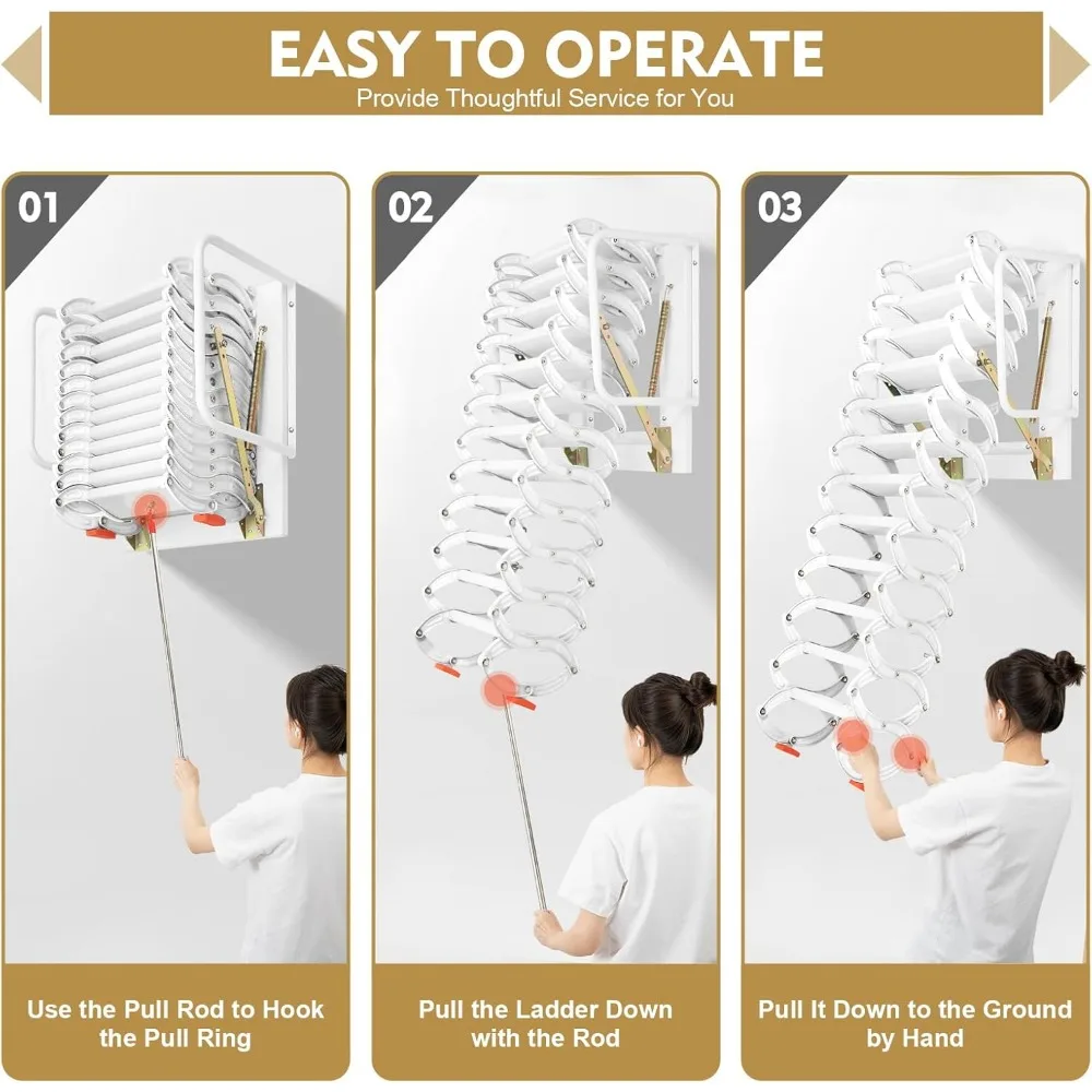 Scala per soffitta pieghevole a parete a 12 gradini con corrimano per un facile accesso e riporre salvaspazio