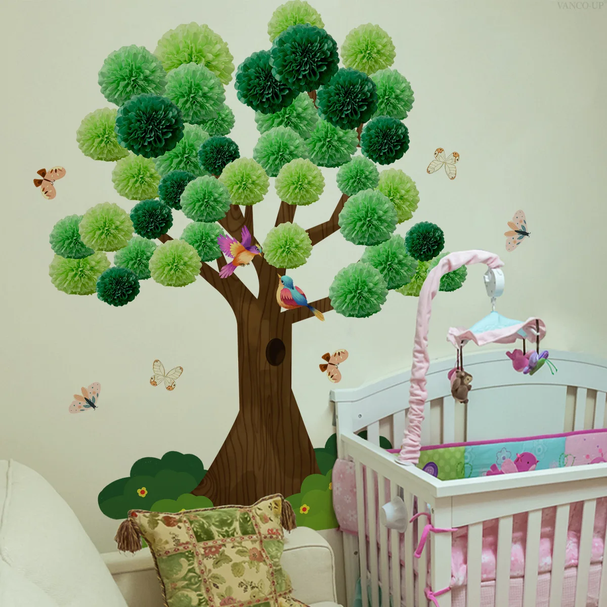 

Fresh Green Bath Flower & Tree Wall Decals - Removable Botanical Stickers for Home & Shop Decor