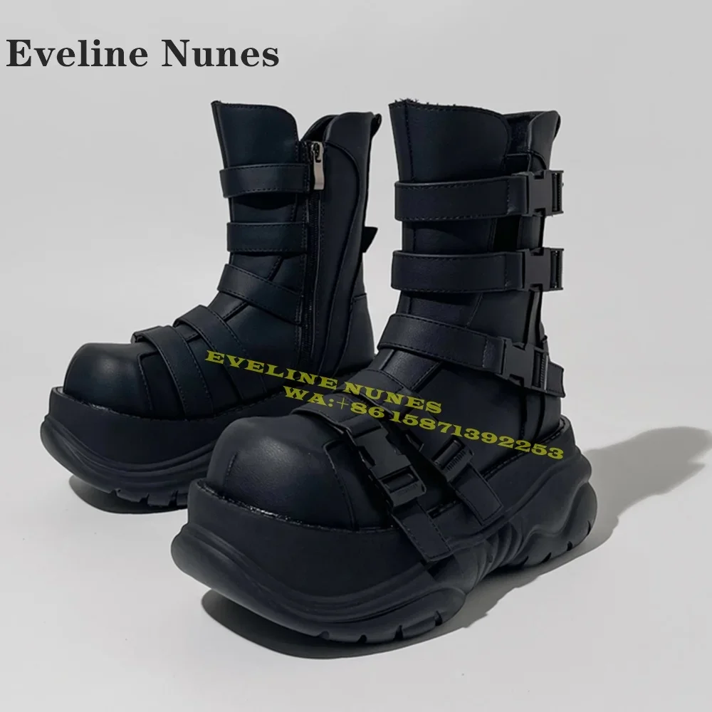 

Buckle Strap Platform Punk Motorcycle Boots Big Toe Thick Sole Height Increasing Spicy Girl Gothic Style 2024 Autumn Cool Shoes