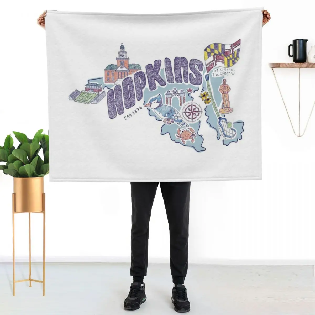 

Johns Hopkins Icons Throw Blanket Men's Soft Warm Throw Blanket for Couch