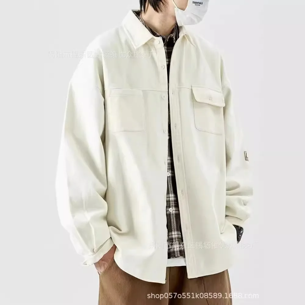 

Повседневная и универсальная однотонная свободная рубашка с длинными рукавами для мальчиков, защита от солнца, модная рубашка, рабочая куртка в корейском стиле