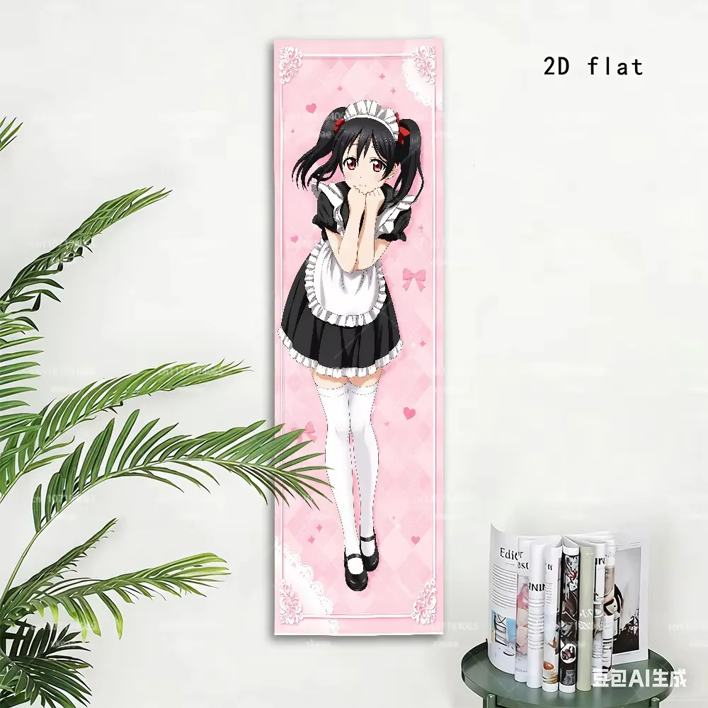 LoveLive Nico Yazawa Maid Tapestry, Pink Plaid Heart Long Wall Hanging for Bedroom Dorm Room Aesthetic Anime Decor Gift