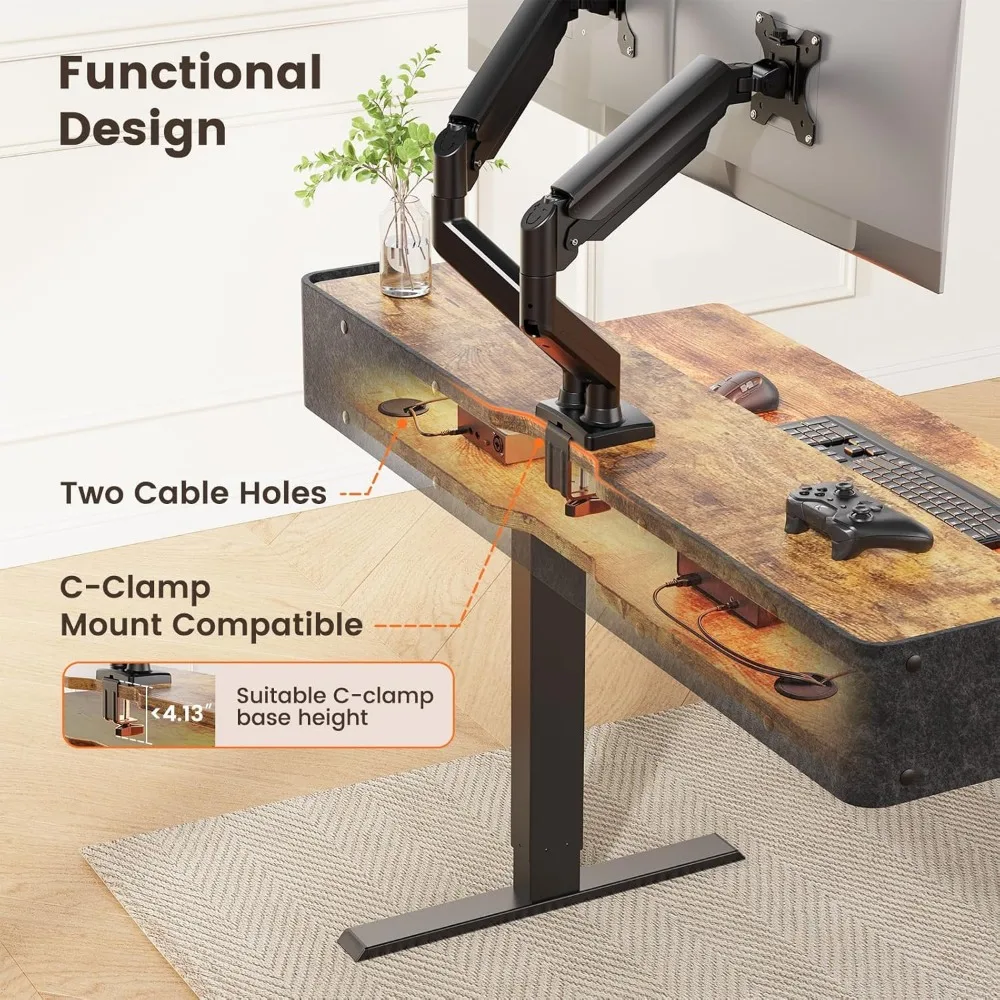 مكتب ألعاب كهربائي RGB قابل للتعديل مع رف، ارتفاع مزدوج، 55 بوصة × 28 بوصة #4