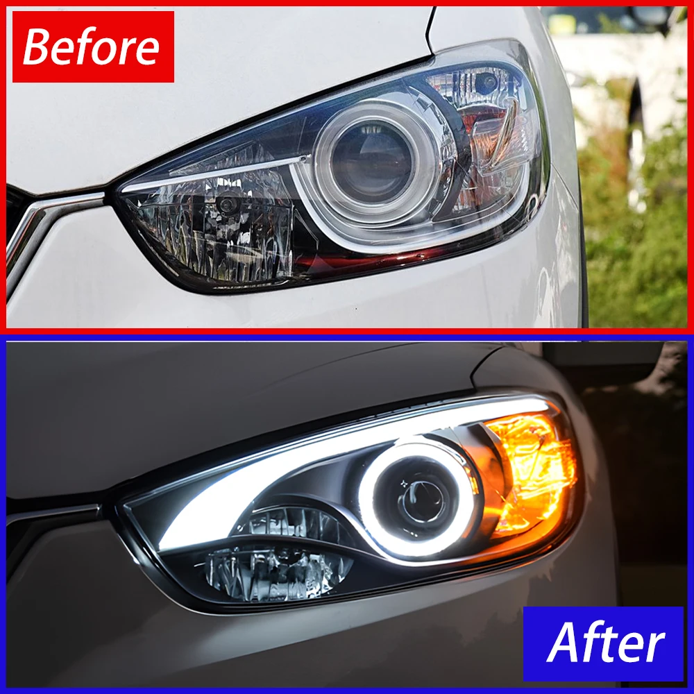 For Mazda CX-5 2013-2016 LED Auto Angel eyes Style Headlights Assembly Projector Lens Car Tool Accessories Plug and Play