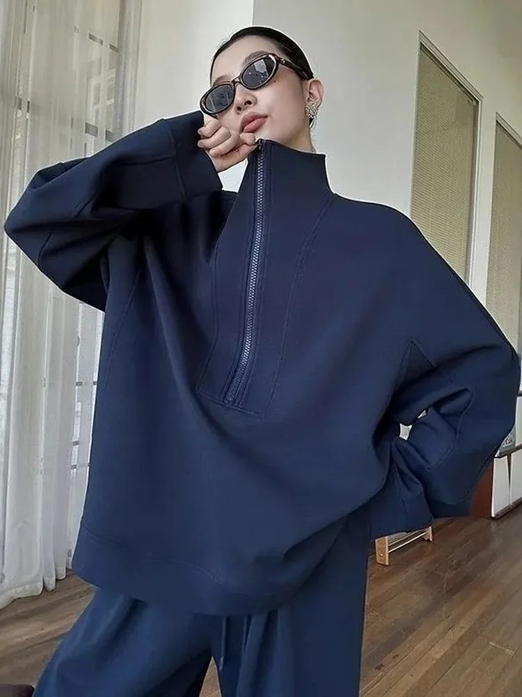 

plus Size Hoodie Women's Zipper Stand Collar Sweatirt Comfortable Loose Fit Trendy plus Size 300 Pou Lazy Sle Autumn W...