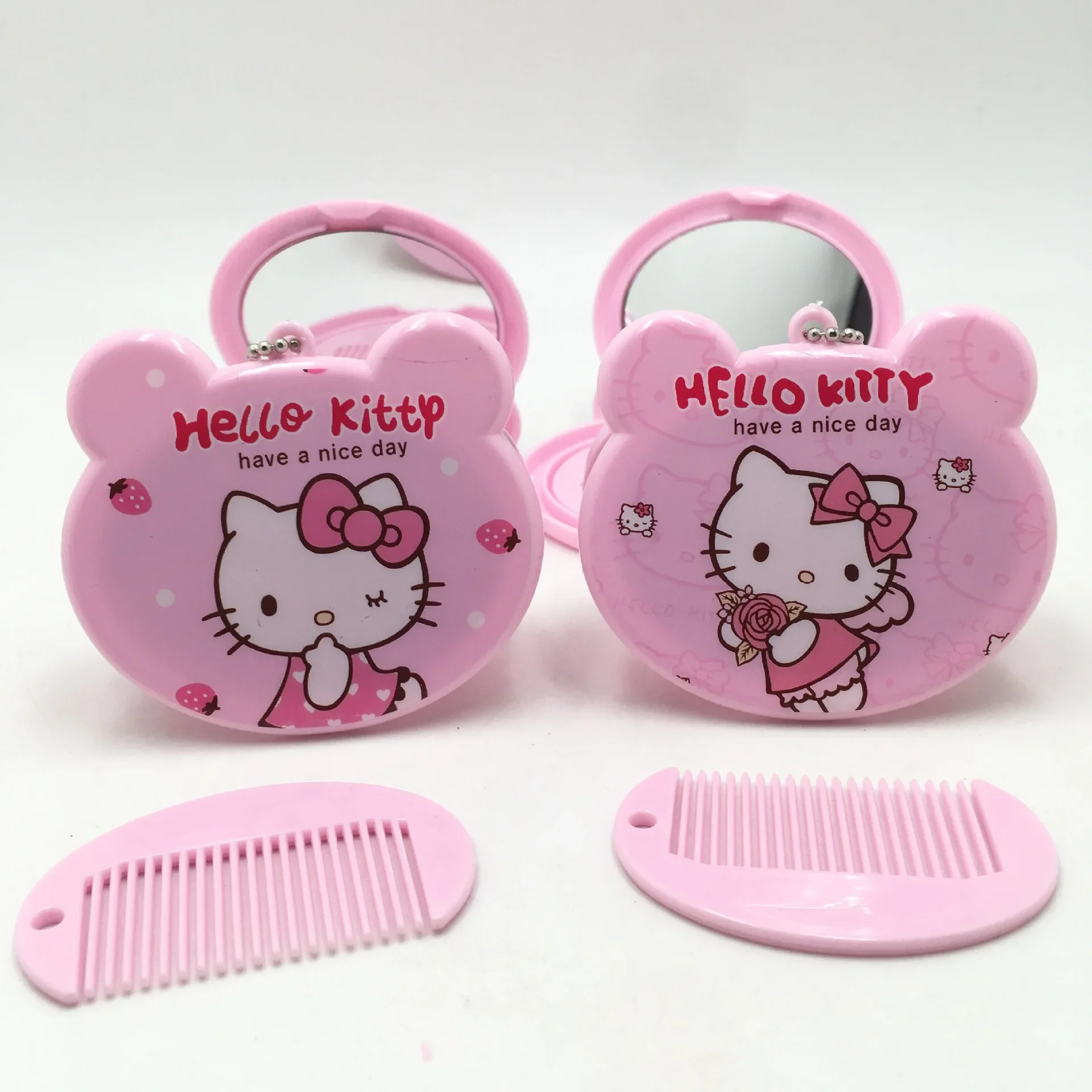 Pink Is A Cute Girly Heart Hello Kitty Peripheral Pendant Makeup Mirror Comb Pink Cat Carrying Small Mirror Comb Cute Girl Gift