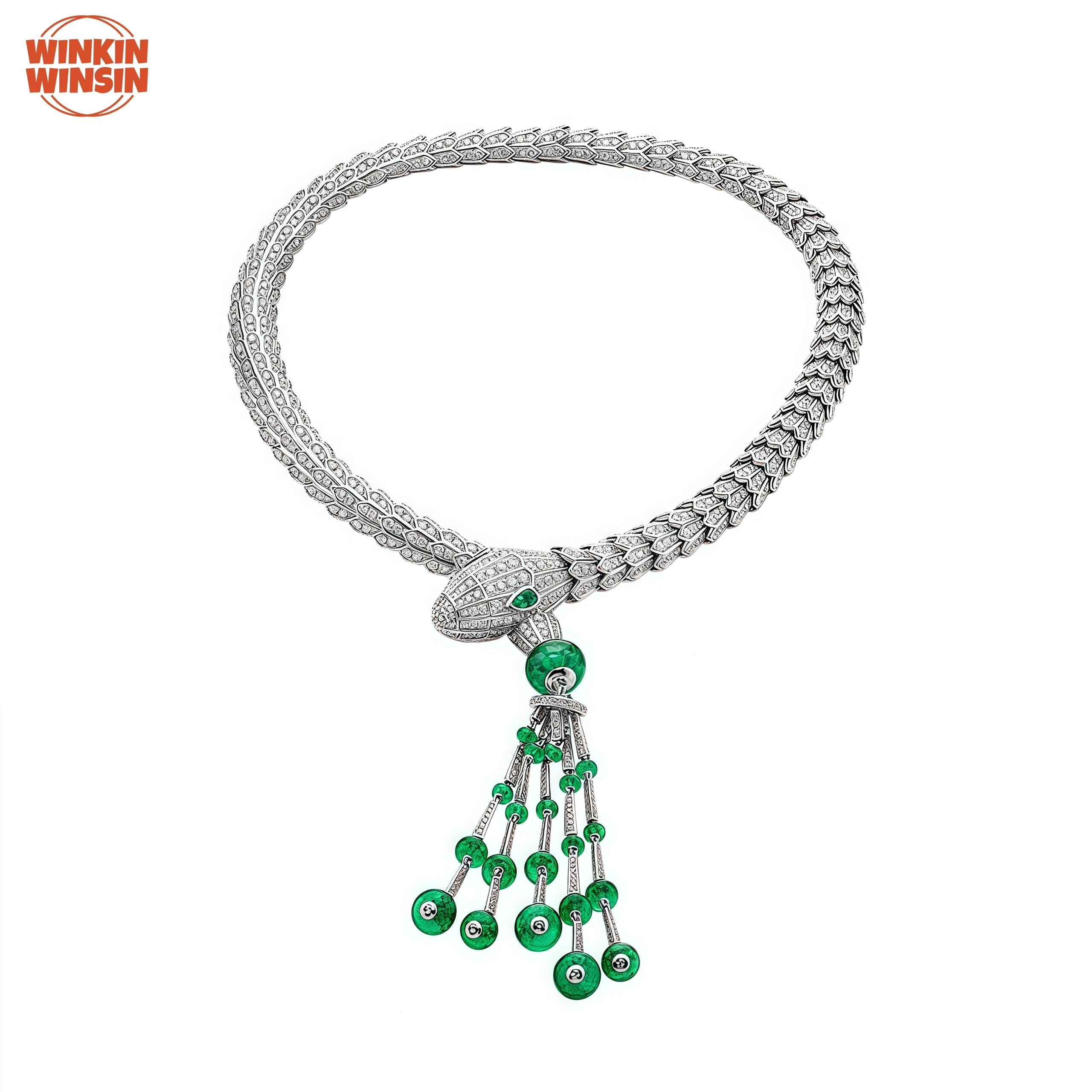 

Winkin Winsin Luxury Designer Brand Snake 925 Sterling Silver Necklaces Woman Pendant Quality Green Gemstones Necklace Jewelry