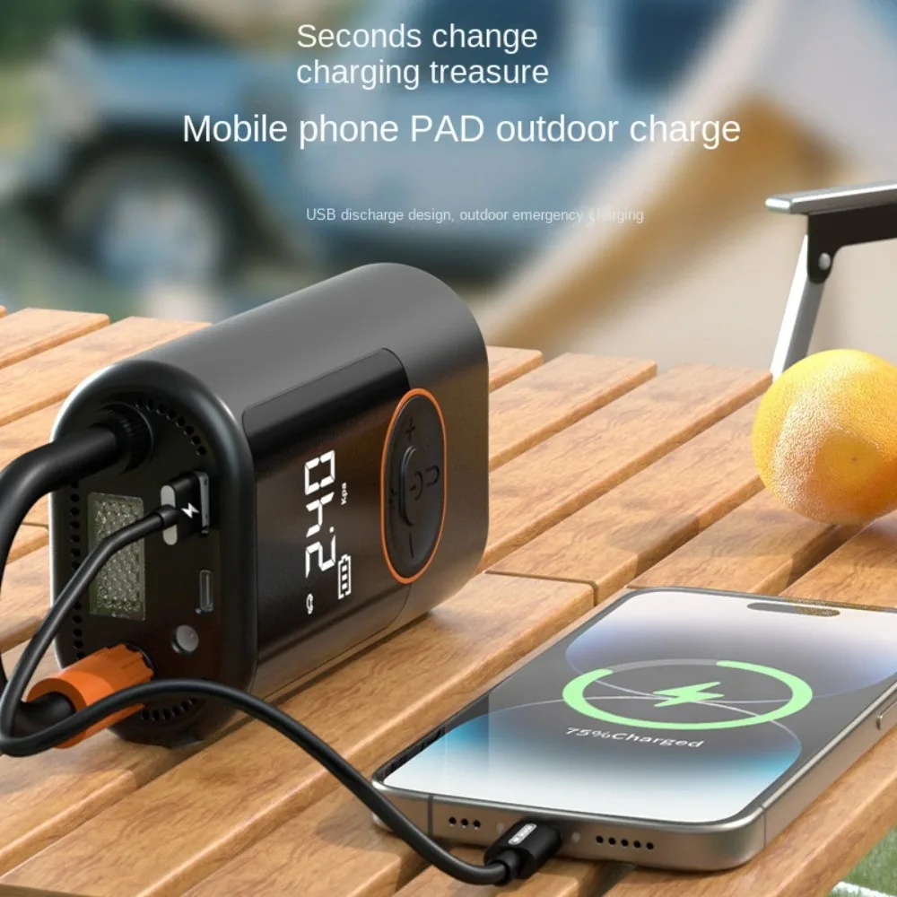 Portable Electric Air Pump Inflatable Rechargeable Car Tire Inflator with LED Light Wireless Charging Air Compressor Pump