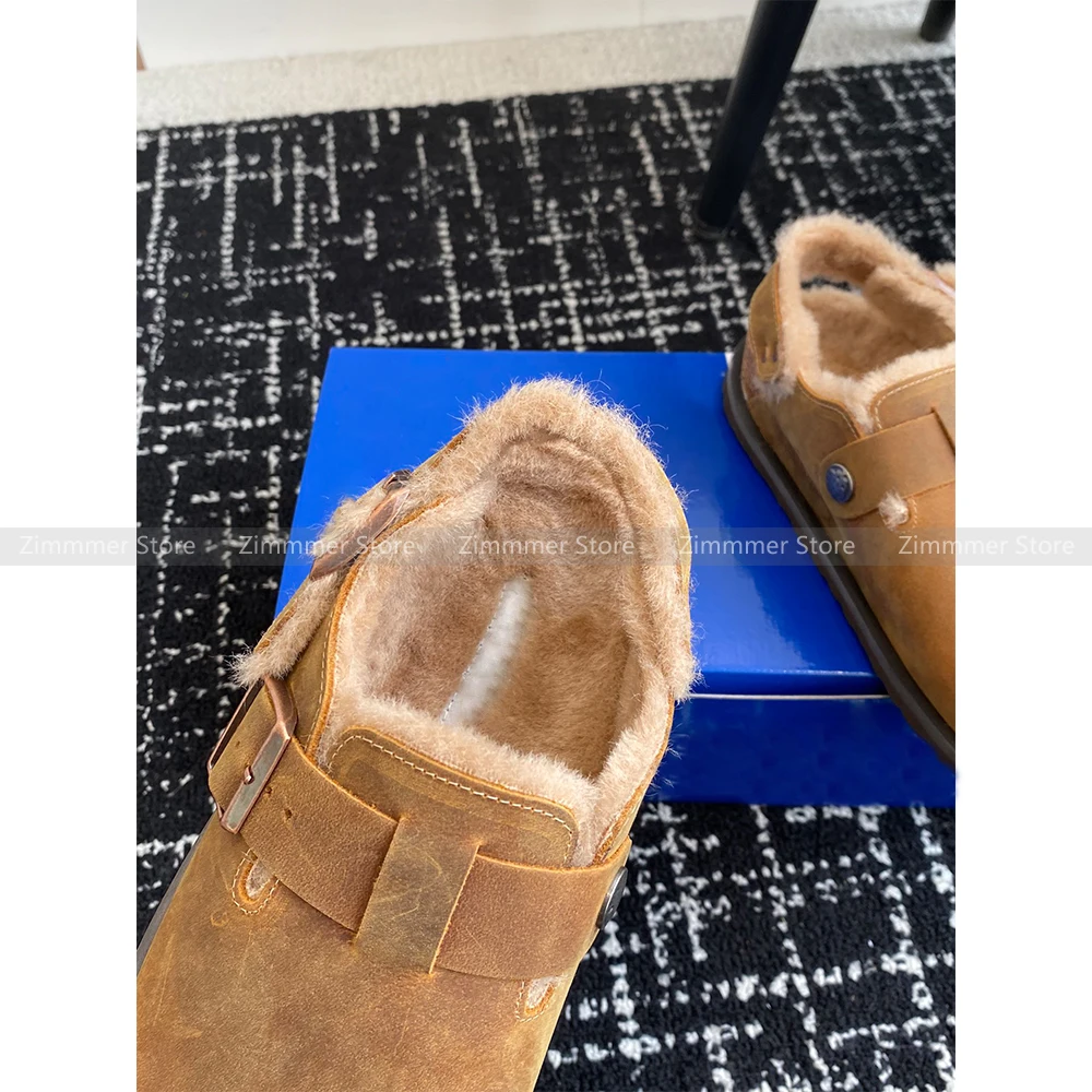 2024 Autumn and Winter New Retro Thick Bottom Fluffy Wool Semi-To Warm Baotou Cotton Shoes Outer Wearing Slippers