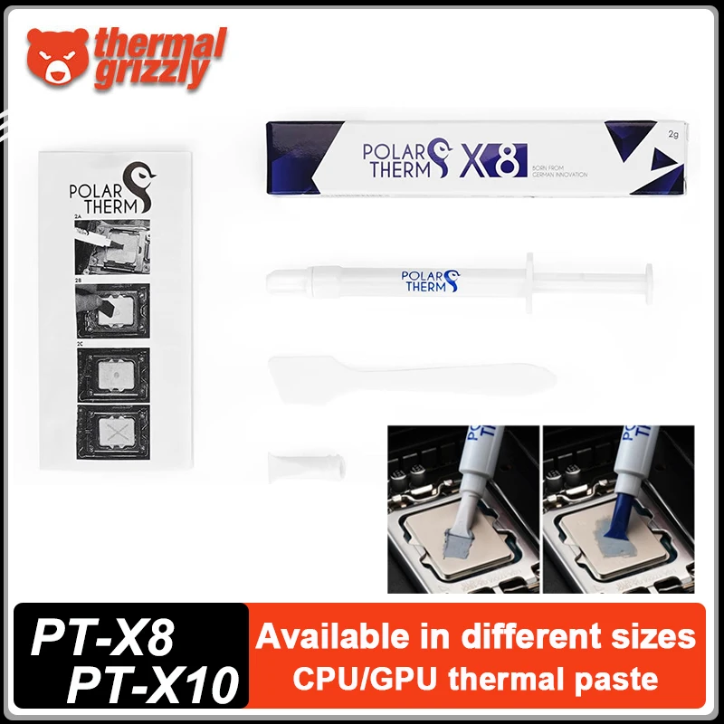 

Thermal Grizzly PT-X8 PT-X10 Тепловой силикон подходит для термопасты для процессора/графического процессора 2 г/5 г/10 г/40 г