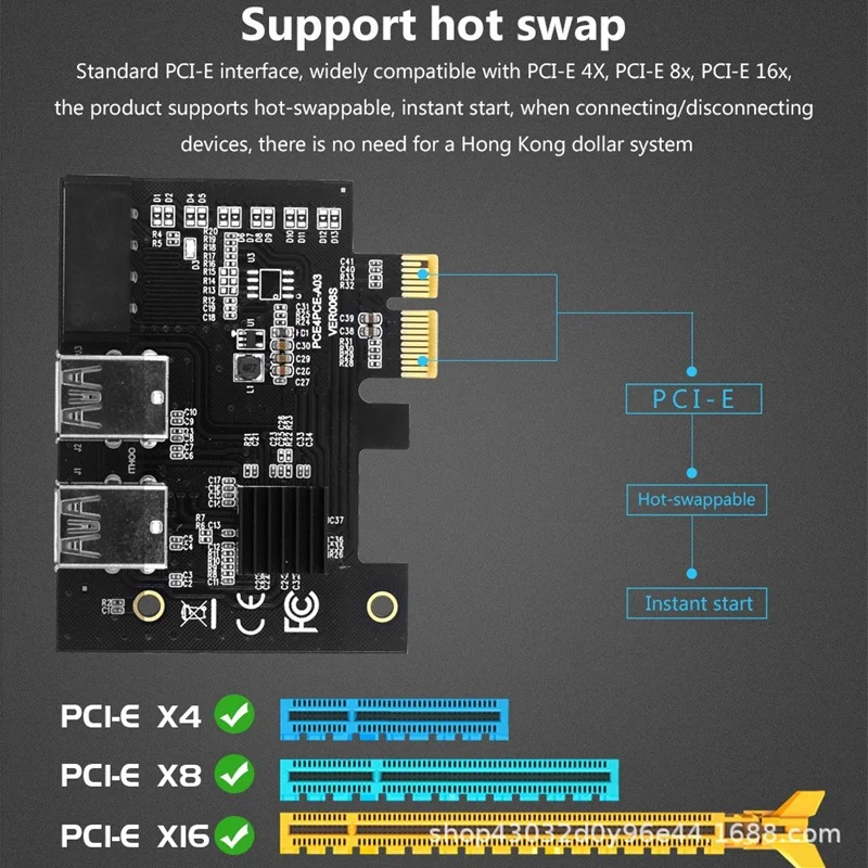 Top-PCI-E Riser Card PCIE 1X To 4XUSB3.0+009C Plus PCI-E 1X To 16X USB3.0 Graphics Extension Cable Adapter For BTC Mining