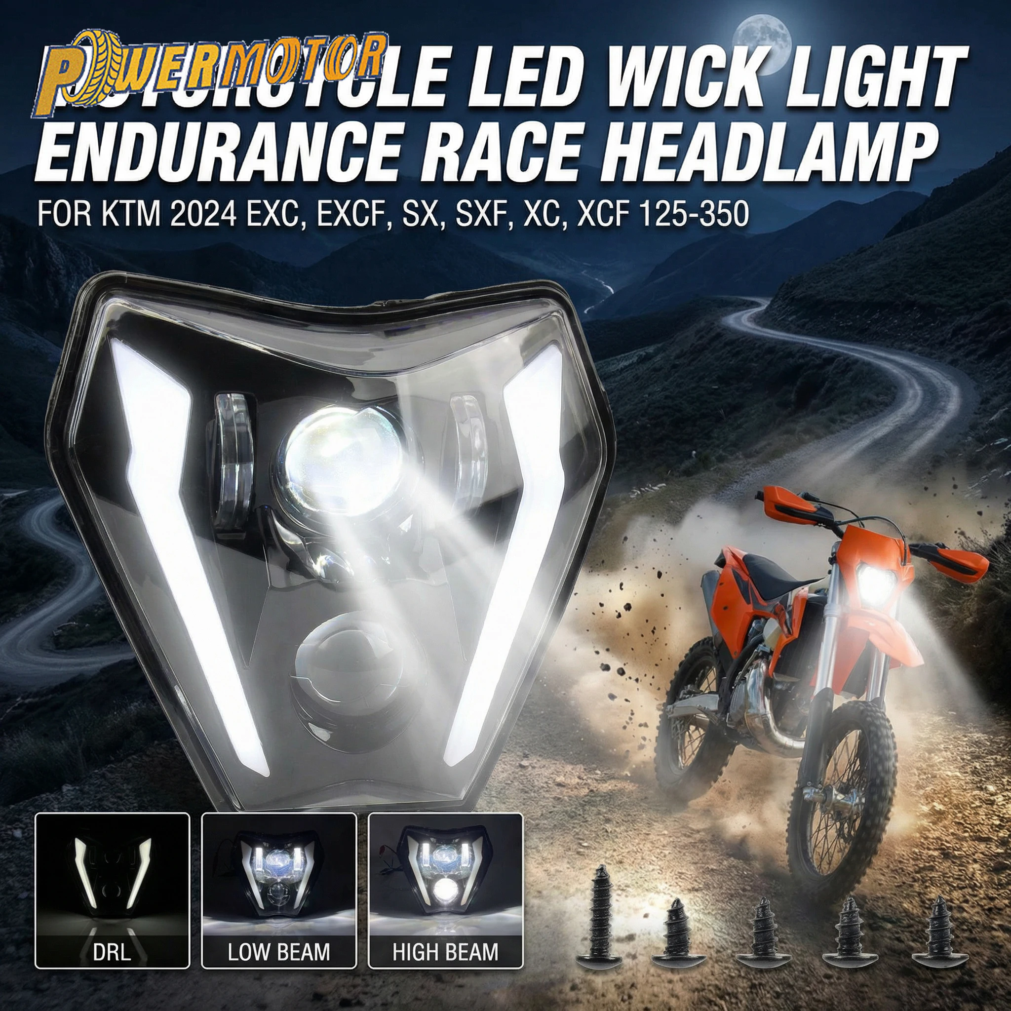 

Enduro Motorcycle Headlight LED Wick For KTM EXC EXCF SX SXF XC XCF 125 150 250 300 350 2024 DirtBike Off Road Racing Headlamp
