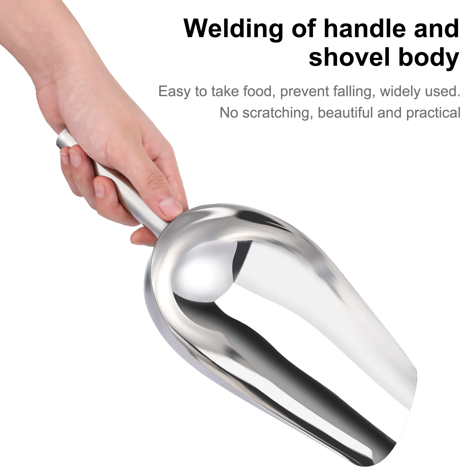 

1Pcs Stainless Steel Ice Scoop 33x14.5cm Multifunction Grain Shovel for Rice Candy Beans Flour Food Service Party Wedding Buffet