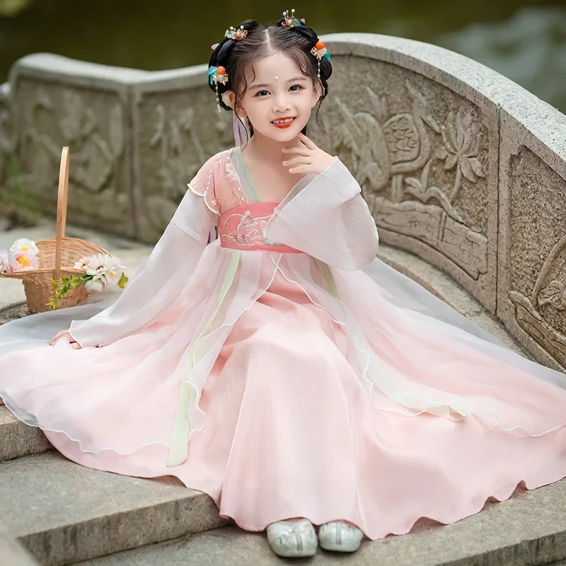 AOSHIYA 3-12T Japanese And Korean Kids Hanfu  Children's Dress Spring And Autumn Girls Princess Dress Tang Dress Gauze Skir