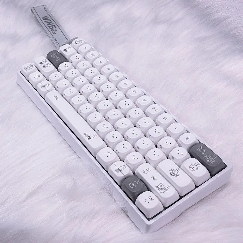Cartoon Kawaii Miffy Keycaps Mellow ESports Game Height Adapt Cross Axis Wear-resistant Oil-free Professional Color Matching New