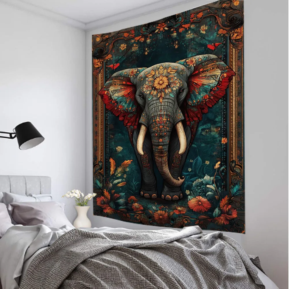 Home decoration tapestry, animal forest, flowers birds elephants tigers leopards, dormitory bedroom art decoration wall hanging