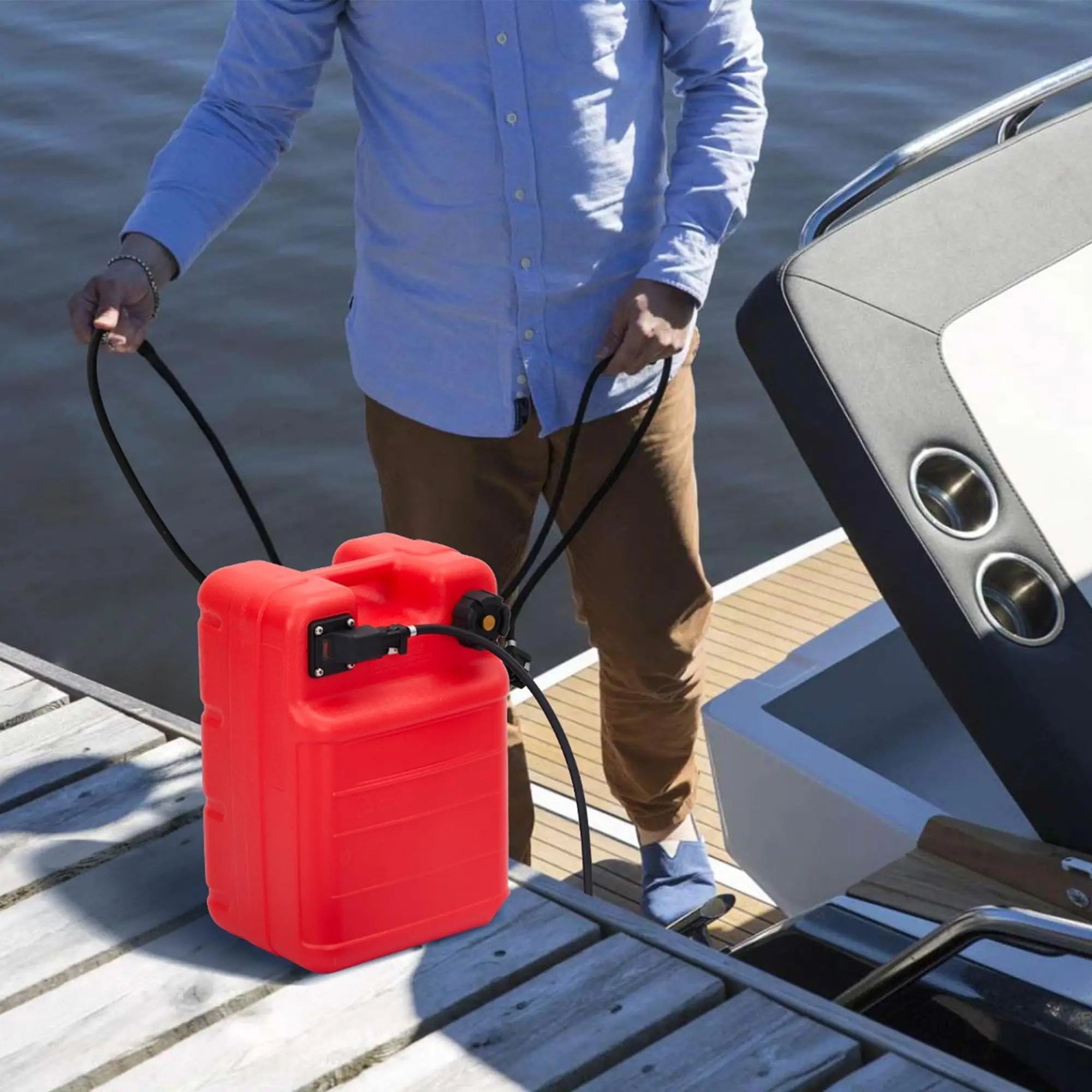Heavy-Duty Portable Marine Fuel Tank for Outboard Engines – 14-Gallon/12L/24L HDPE Gas Can with Leak-Proof Vent Cap, 9.8Ft Hose, Compact & Durable Design – Fits Boats, Yachts, Deck, Fishing, Wide Compatibility
