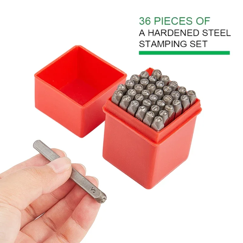 36 Pcs Letter and Number Metal Stamp Set Alphabet A-Z and Number 0-9 Iron Lowercase Stamps Punch Press Tool for  Wood