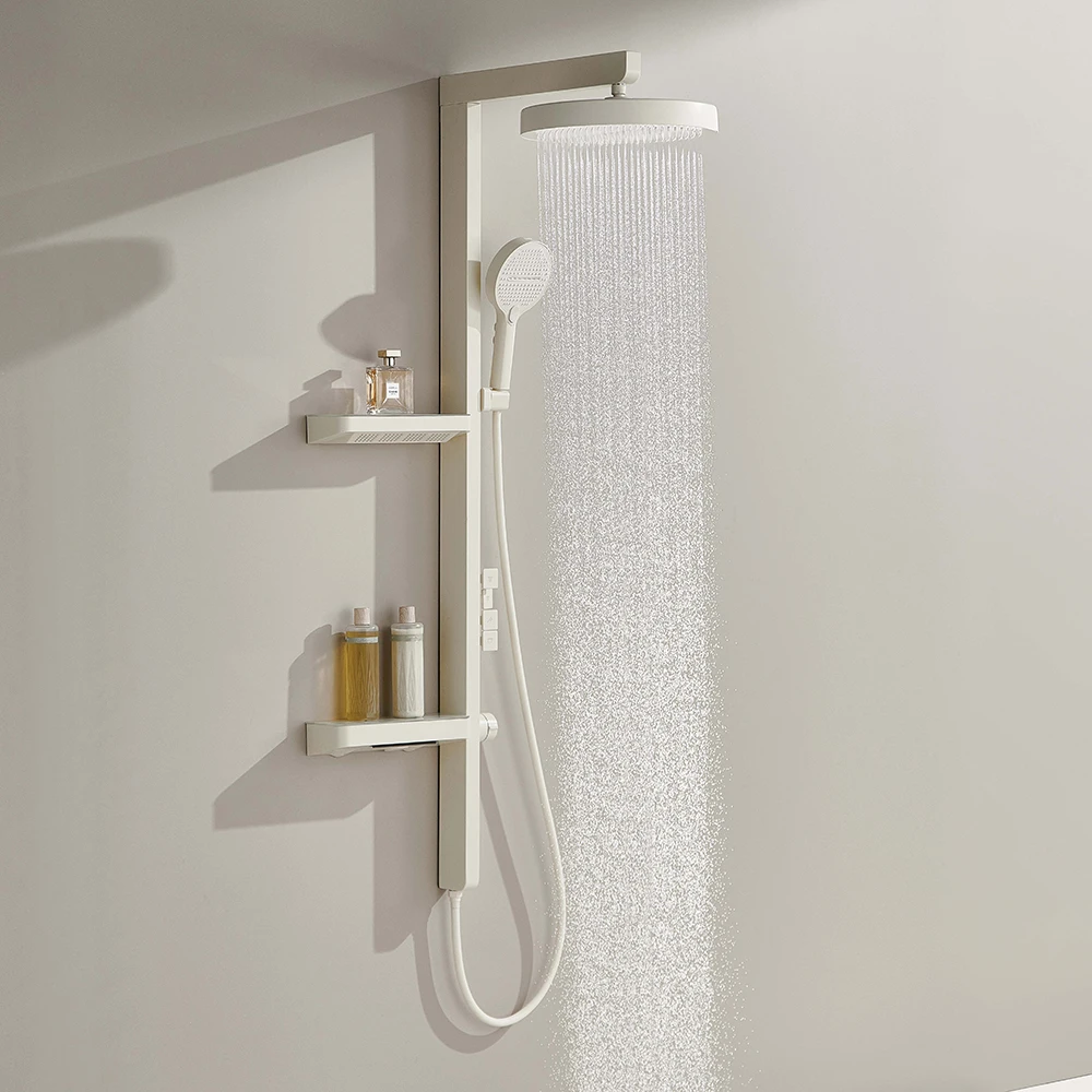 Intelligent Digital Display Milky White Shower Head Set Piano Constant Temperature Bathroom Full Copper Pressurized Shower Head