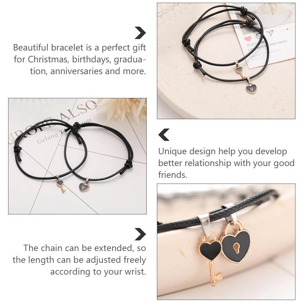 

8Pcs Couple Bracelet Adjustable Heart Shape Zinc Alloy Black Wrist Jewelry Girls Gift Girls Bracelet
