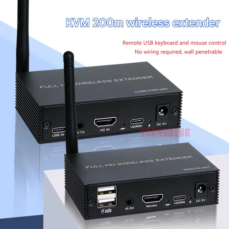 

1080P@60Hz 200m Wireless IR KVM for HDMI Extender Audio Video Transmitter Receiver Support Keyboard Mouse Laptop PC To TV Monito