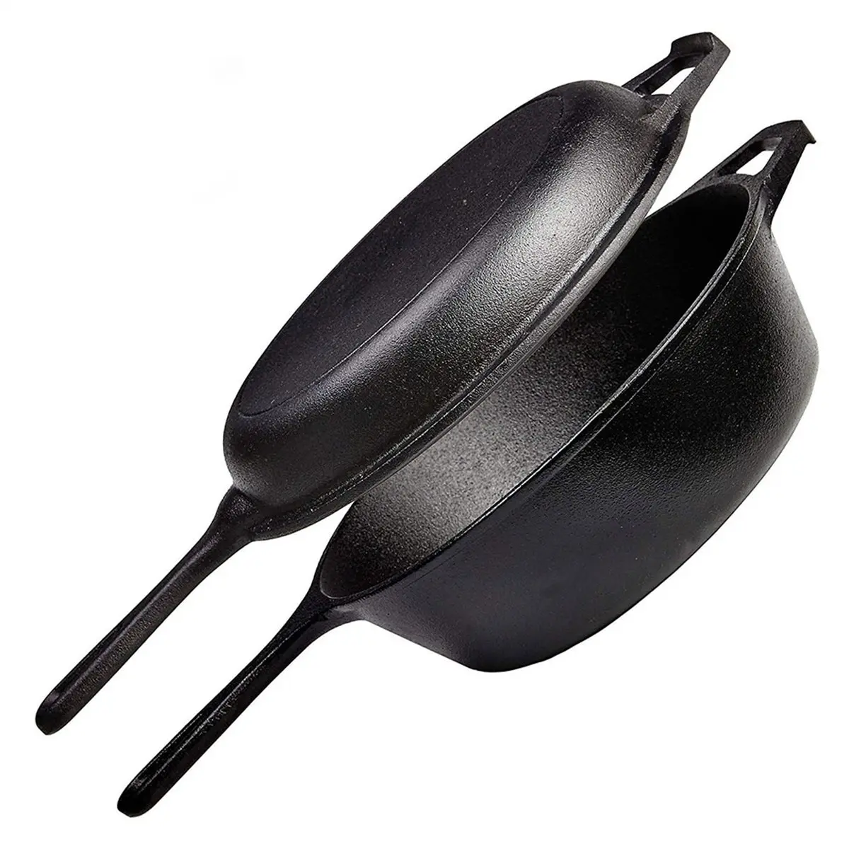 BAAQ Voreingebranntes Gusseisen-Kochgeschirr-Set, Dutch Oven & Bratpfanne Kombi, 2-in-1 Multikocher für Brot