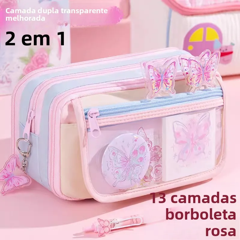 large-capacity-contrast-color-pencil-case-girls-elementary-school-students-cute-ins-style-lead-holder-storage-bag