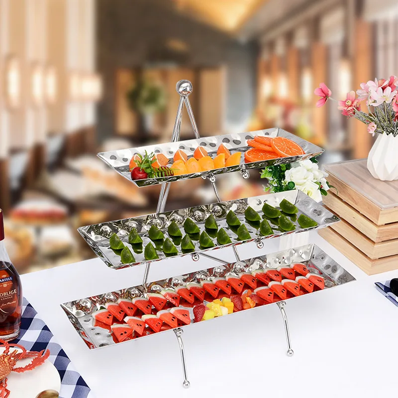 

Stainless steel buffet table food display stand hotel multi-layer fruit rack cold meal tea break rack dim sum