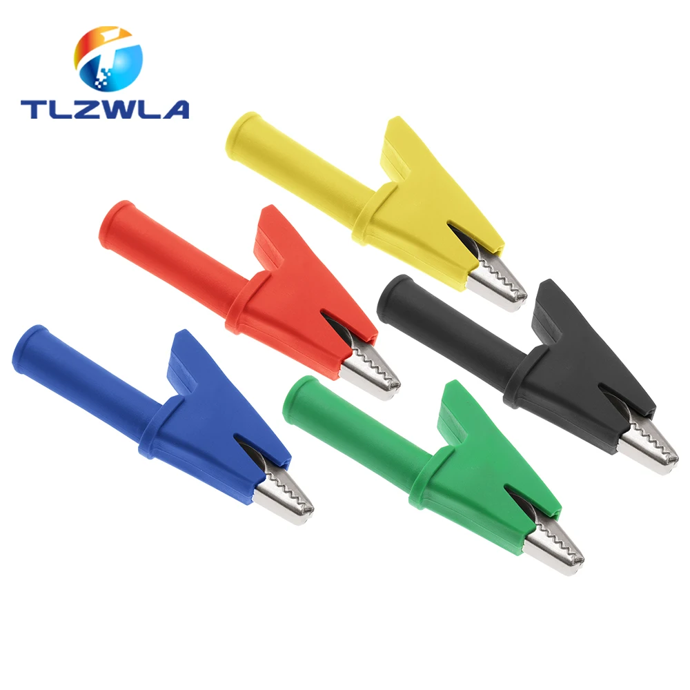 5PCS Pure Copper Insulated Test Alligator Clip 10MM Opening With 4MM Jack Safety Crocodile Clamps For Banana Plug Or Welding