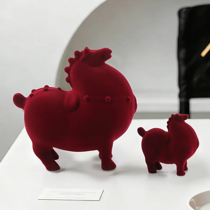 Modern light luxury flocking horse ornament  lobby sales office, home display rack, wall cabinet, entrance animal decoration