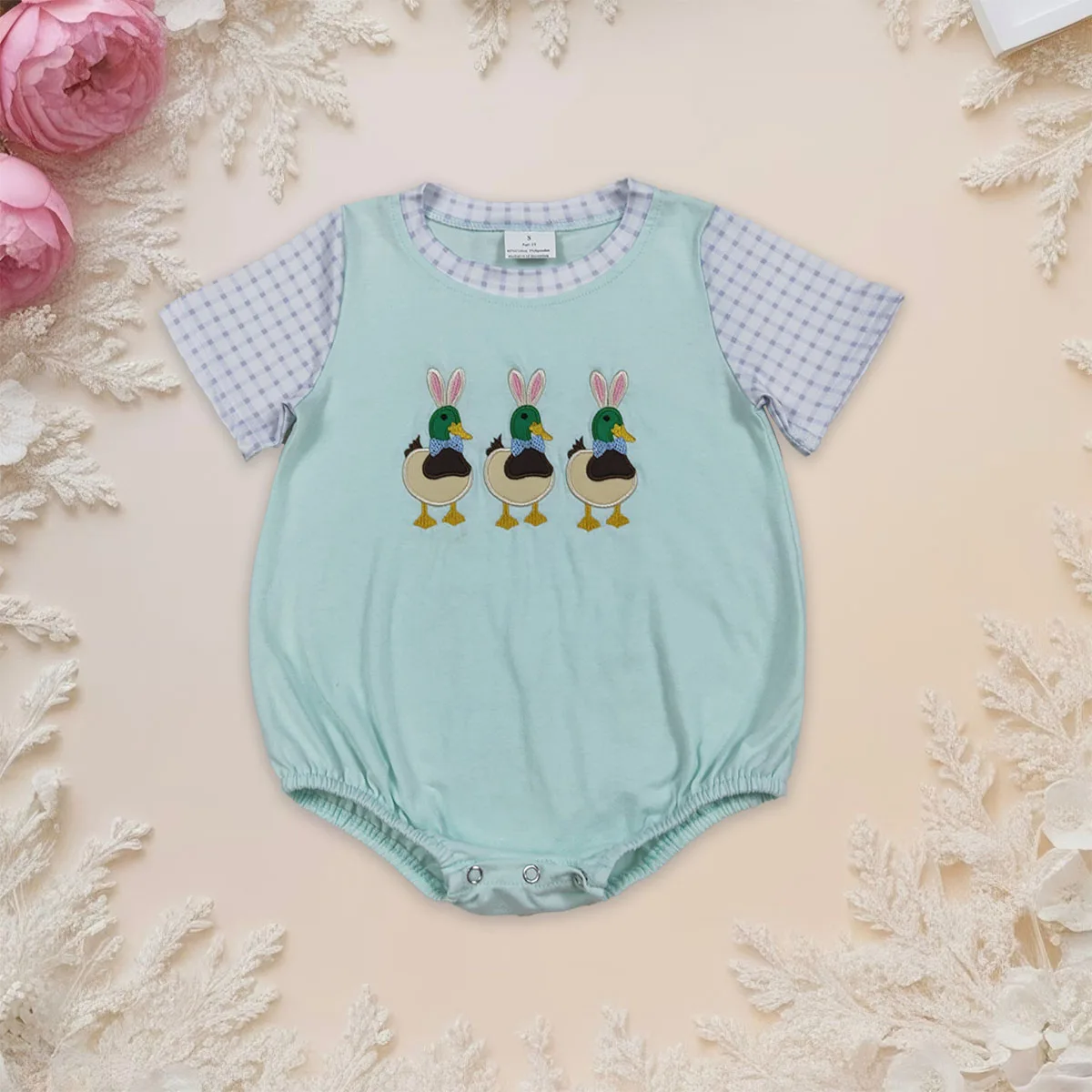 Newborn Embroidery Bunny Ducks Baby Boy Short Sleeve Easter Hunting Rompers Cutest Jumpsuit Children Onesies Clothing Wholesale