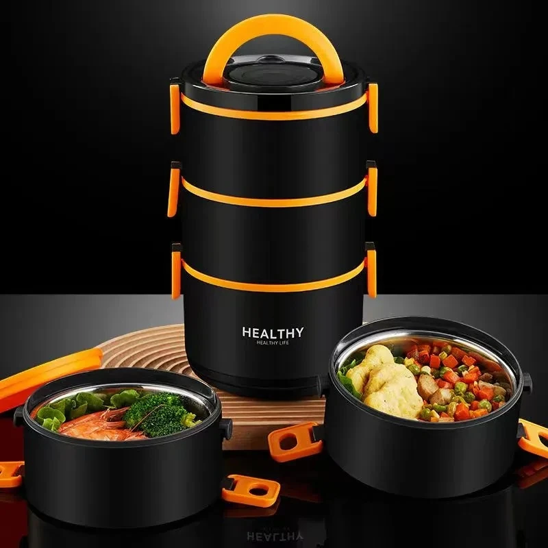 Multi-layer Round Lunch Box Stainless Steel Insulated Leakproof Bento for Kids Adults Portable Microwave Container School Picnic