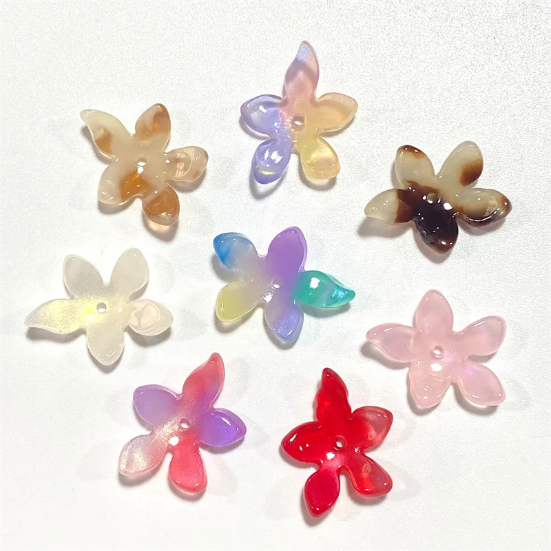 

2025 Newest 90pcs/lot color pattern print cartoon flowers shape acrylic beads diy jewelry garment hair accessory