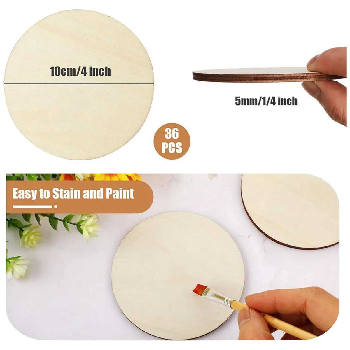 36 Pcs 4 Inch Wood Circles Unfinished Round Wooden Discs Blank Wood Rounds Natural Wood Round Cutouts Slices