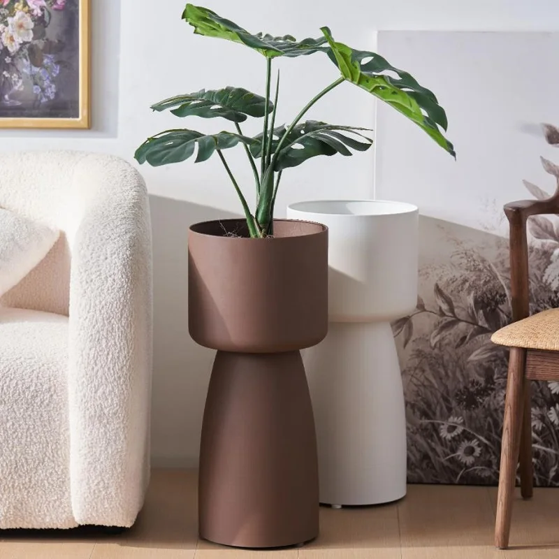 Macetero redondo de hierro forjado con soporte para flores, florero de estilo europeo Ins para sala de estar, exhibición decorativa con almacenamiento para entrada