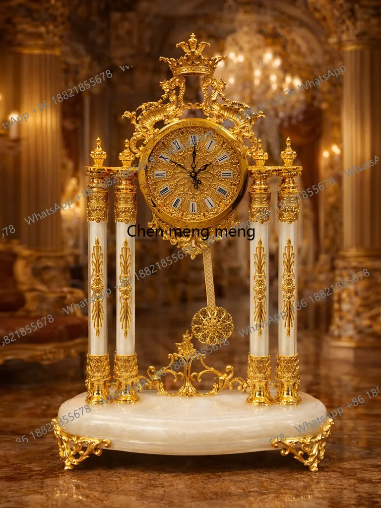 Luxury modern gold bronze bell, hand-carved small seat clock in living room, study villa, luxury desktop seat clock
