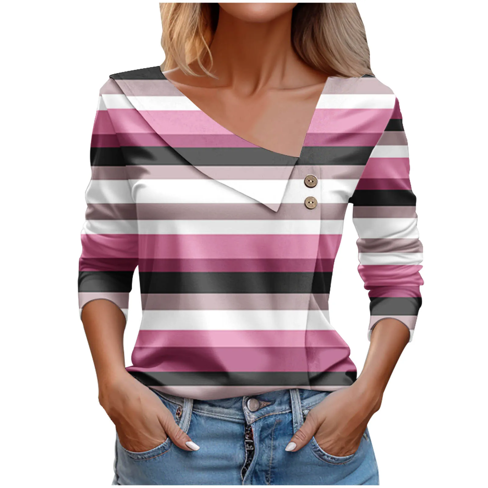 2024 Autumn Striped Plaid Print Fashion All-over Top Button Commuter  Sense Pullover Spring Clothing Blouse Blouse For Women