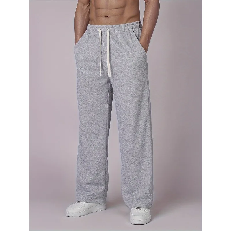 

Men's outdoor sports pants with drawstring waist design wide leg style camping gym casual wear all season sports pants