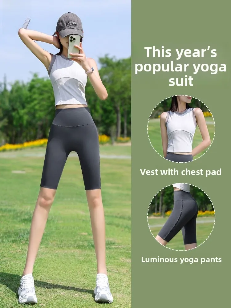 

High Waist Five-Quarter Length Yoga Pants Women's Summer New Sle Running Fitn orts Qui Dry Outdoor Cycling Clothes