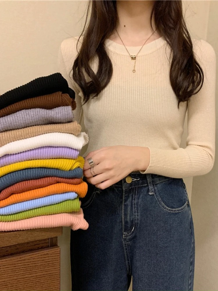 AOSSVIAO 2026 Autumn Winter Women's Sweater Black Basic O-Neck Slim Fit Knit Pullover Soft Skin-Friendly Elegant Layering Jumper