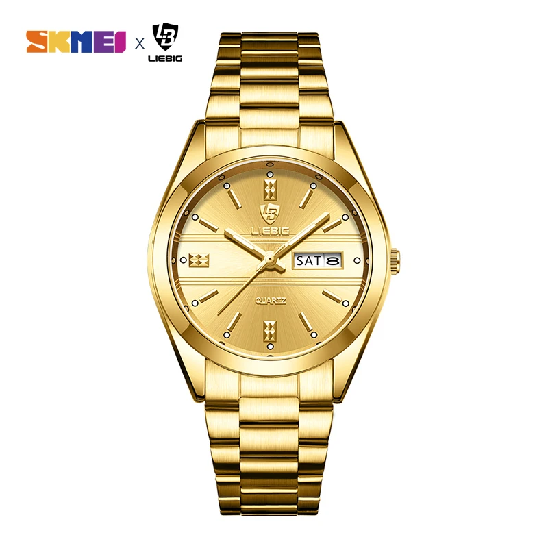 New Mens Watch Luxury Stainless Steel Quartz Golden Wristwatches  Women Fashion Waterproof Calendar relogio masculino Clock